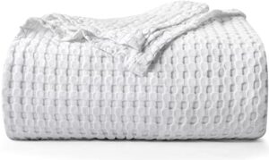 utopia bedding cotton waffle blanket 300 gsm (white - 90x90 inches) soft lightweight breathable bed blanket queen size layering any bed for all season