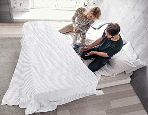 Utopia Bedding Cotton Waffle Blanket 300 GSM (White - 90x90 Inches) Soft Lightweight Breathable Bed Blanket Queen Size Layering Any Bed for All Season