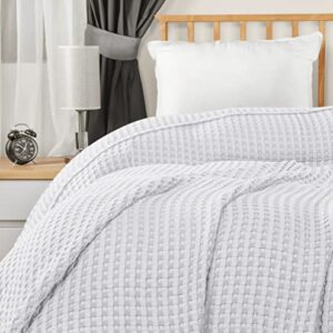 Utopia Bedding Cotton Waffle Blanket 300 GSM (White - 90x90 Inches) Soft Lightweight Breathable Bed Blanket Queen Size Layering Any Bed for All Season