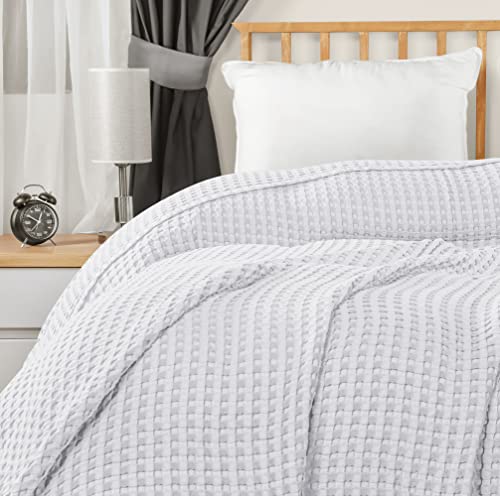 Utopia Bedding Cotton Waffle Blanket 300 GSM (White - 90x90 Inches) Soft Lightweight Breathable Bed Blanket Queen Size Layering Any Bed for All Season