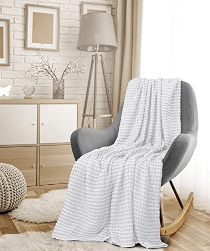 Utopia Bedding Cotton Waffle Blanket 300 GSM (White - 90x90 Inches) Soft Lightweight Breathable Bed Blanket Queen Size Layering Any Bed for All Season