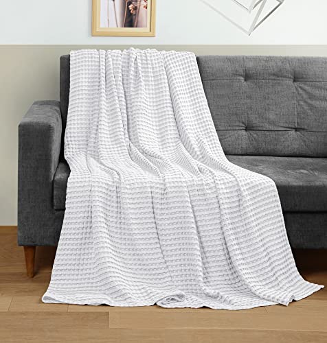 Utopia Bedding Cotton Waffle Blanket 300 GSM (White - 90x90 Inches) Soft Lightweight Breathable Bed Blanket Queen Size Layering Any Bed for All Season