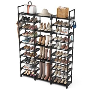 vtrin upgrade shoe rack shoe organizer for entryway 10 tiers holds 54-62 pairs shoe and boots shelf organizer storage organizer for closet durable metal with versatile hooks for bedroom garage