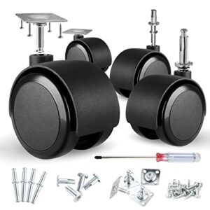 2 inch caster wheels (casters set of 4) 5/16 inch valve stem and rotating top plate installation options,heavy duty casters total load capacity 1000lbs, replaceable wheels for furniture(black)