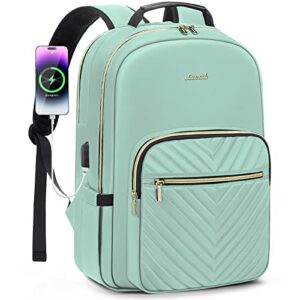 LOVEVOOK Laptop Backpack for Women 15.6 inch,Cute Womens Travel Backpack Purse,Professional Laptop Computer Bag,Waterproof Work Business College Teacher Bags Carry on Backpack with USB Port,Mint Green