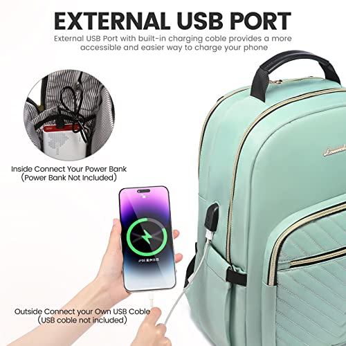 LOVEVOOK Laptop Backpack for Women 15.6 inch,Cute Womens Travel Backpack Purse,Professional Laptop Computer Bag,Waterproof Work Business College Teacher Bags Carry on Backpack with USB Port,Mint Green