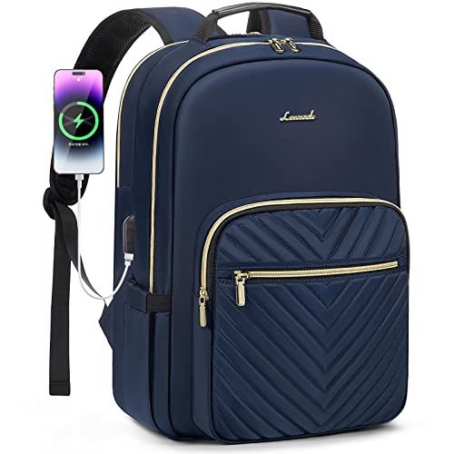 LOVEVOOK Laptop Backpack for Women 17.3 inch,Cute Womens Travel Backpack Purse,Professional Laptop Computer Bag,Waterproof Work Business College Teacher Bags Carry on Backpack with USB Port,Navy Blue