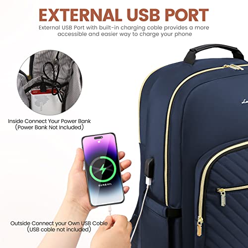 LOVEVOOK Laptop Backpack for Women 17.3 inch,Cute Womens Travel Backpack Purse,Professional Laptop Computer Bag,Waterproof Work Business College Teacher Bags Carry on Backpack with USB Port,Navy Blue