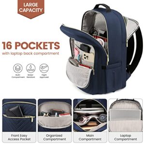 LOVEVOOK Laptop Backpack for Women 17.3 inch,Cute Womens Travel Backpack Purse,Professional Laptop Computer Bag,Waterproof Work Business College Teacher Bags Carry on Backpack with USB Port,Navy Blue