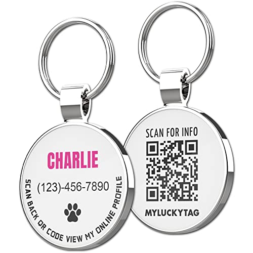 MYLUCKYTAG Personalized Pet ID Tags Dog Tags - QR Code ID Tags - Pet Online Profile - Send Pet Location Alert Email When Scanning