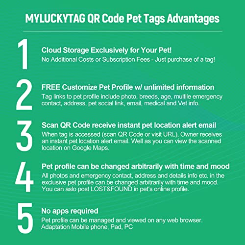 MYLUCKYTAG Personalized Pet ID Tags Dog Tags - QR Code ID Tags - Pet Online Profile - Send Pet Location Alert Email When Scanning