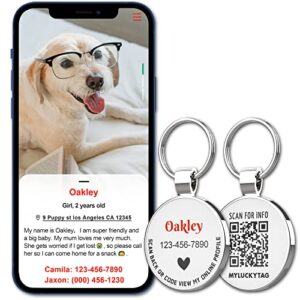 MYLUCKYTAG Personalized Pet ID Tags Dog Tags - QR Code ID Tags - Pet Online Profile - Send Pet Location Alert Email When Scanning