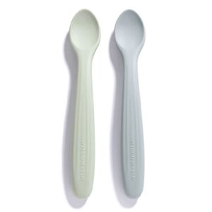willow + sim silicone baby feeding spoons - bpa-free, non-toxic, soft & gentle on gums and durable - food-grade silicone baby spoons first stage for self feeding 6 months and up (sage/sharkskin)