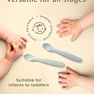 Willow + Sim Silicone Baby Feeding Spoons - BPA-Free, Non-Toxic, Soft & Gentle on Gums and Durable - Food-Grade Silicone Baby Spoons First Stage for Self Feeding 6 Months and Up (Sage/Sharkskin)