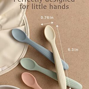 Willow + Sim Silicone Baby Feeding Spoons - BPA-Free, Non-Toxic, Soft & Gentle on Gums and Durable - Food-Grade Silicone Baby Spoons First Stage for Self Feeding 6 Months and Up (Sage/Sharkskin)