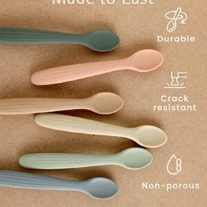 Willow + Sim Silicone Baby Feeding Spoons - BPA-Free, Non-Toxic, Soft & Gentle on Gums and Durable - Food-Grade Silicone Baby Spoons First Stage for Self Feeding 6 Months and Up (Sage/Sharkskin)