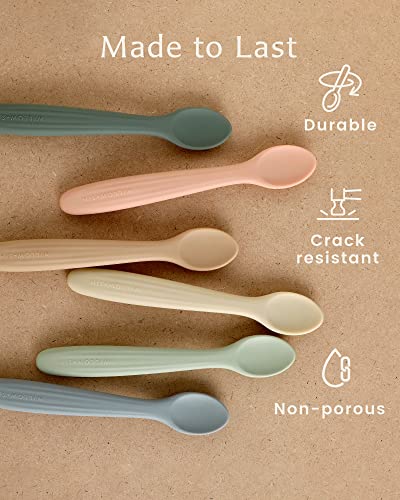 Willow + Sim Silicone Baby Feeding Spoons - BPA-Free, Non-Toxic, Soft & Gentle on Gums and Durable - Food-Grade Silicone Baby Spoons First Stage for Self Feeding 6 Months and Up (Sage/Sharkskin)