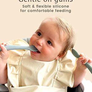 Willow + Sim Silicone Baby Feeding Spoons - BPA-Free, Non-Toxic, Soft & Gentle on Gums and Durable - Food-Grade Silicone Baby Spoons First Stage for Self Feeding 6 Months and Up (Sage/Sharkskin)