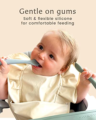 Willow + Sim Silicone Baby Feeding Spoons - BPA-Free, Non-Toxic, Soft & Gentle on Gums and Durable - Food-Grade Silicone Baby Spoons First Stage for Self Feeding 6 Months and Up (Sage/Sharkskin)