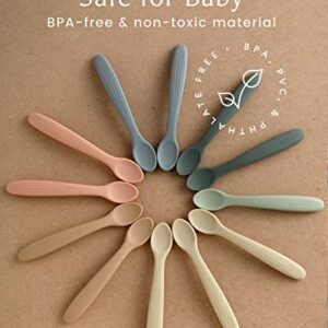 Willow + Sim Silicone Baby Feeding Spoons - BPA-Free, Non-Toxic, Soft & Gentle on Gums and Durable - Food-Grade Silicone Baby Spoons First Stage for Self Feeding 6 Months and Up (Sage/Sharkskin)