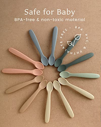 Willow + Sim Silicone Baby Feeding Spoons - BPA-Free, Non-Toxic, Soft & Gentle on Gums and Durable - Food-Grade Silicone Baby Spoons First Stage for Self Feeding 6 Months and Up (Sage/Sharkskin)