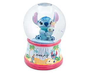 disney lilo & stitch ohana light-up snow globe with swirling glitter display decoration | home decor for kids room essentials | precious keepsake, cute novelty gifts and collectibles | 6 inches tall