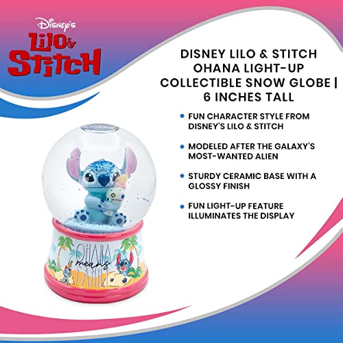 Disney Lilo & Stitch Ohana Light-Up Snow Globe with Swirling Glitter Display Decoration | Home Decor for Kids Room Essentials | Precious Keepsake, Cute Novelty Gifts and Collectibles | 6 Inches Tall