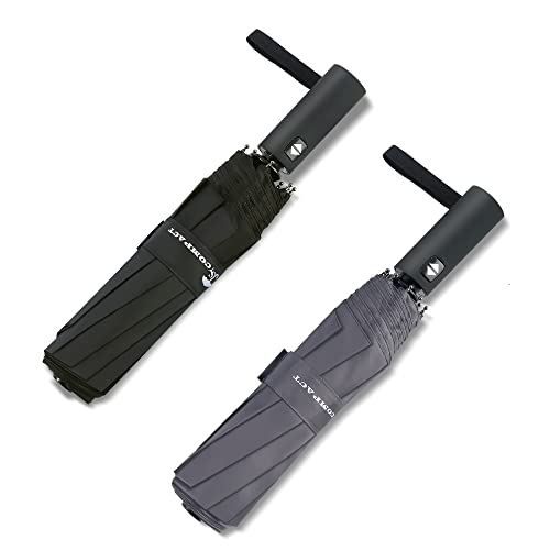 SY COMPACT 2 PACKS Travel Umbrella Automatic Windproof Folding Compact Umbrellas (Black + Grey)