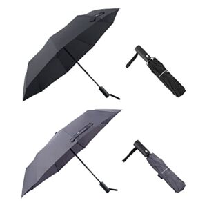 SY COMPACT 2 PACKS Travel Umbrella Automatic Windproof Folding Compact Umbrellas (Black + Grey)