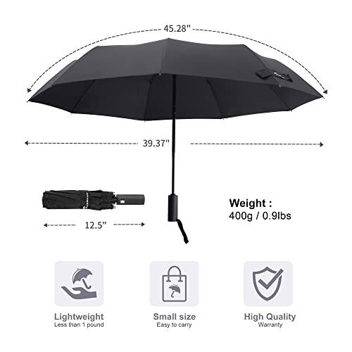 SY COMPACT 2 PACKS Travel Umbrella Automatic Windproof Folding Compact Umbrellas (Black + Grey)