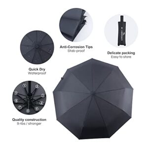 SY COMPACT 2 PACKS Travel Umbrella Automatic Windproof Folding Compact Umbrellas (Black + Grey)