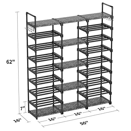 TIMEBAL Shoe Rack Storage Organizer Shoe Shelf Organizer for Entryway (9 Tiers 3 Rows, Black)