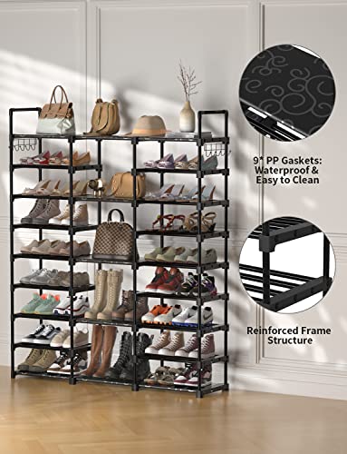 TIMEBAL Shoe Rack Storage Organizer Shoe Shelf Organizer for Entryway (9 Tiers 3 Rows, Black)