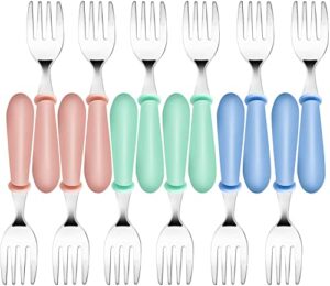 12pcs toddler forks toddler utensils,stainless steel baby forks,kids silverware children's cutlery set for self feeding,bpa free kids flatware metal forks for boys girls safe dining(mixcolor 12 forks)