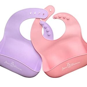 Jean Frances | Silicone Baby Bibs Set Of 2, BPA Free Waterproof Soft Durable Adjustable Silicone Bibs for Infants & Toddlers (Pink/Purple)