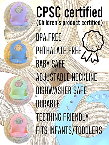 Jean Frances | Silicone Baby Bibs Set Of 2, BPA Free Waterproof Soft Durable Adjustable Silicone Bibs for Infants & Toddlers (Pink/Purple)