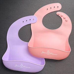 Jean Frances | Silicone Baby Bibs Set Of 2, BPA Free Waterproof Soft Durable Adjustable Silicone Bibs for Infants & Toddlers (Pink/Purple)