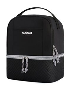 sunlug large lunch bag women 13.5l double deck lunch box insulated cooler lunch tote bag reusable adult lunch bag women for work, picnic, black