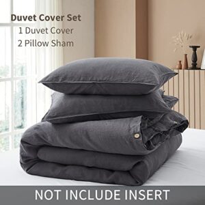 ATLINIA Bedding Duvet Cover Set Linen - 100% French Flax Washed Bed Sets Farmhouse Comforter Cover Set (1 Duvet Cover and 2 Pillow Shams) King Size Dark Grey