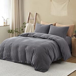 ATLINIA Bedding Duvet Cover Set Linen - 100% French Flax Washed Bed Sets Farmhouse Comforter Cover Set (1 Duvet Cover and 2 Pillow Shams) King Size Dark Grey