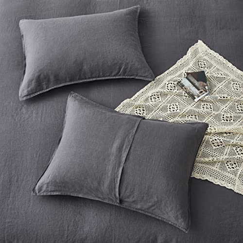 ATLINIA Bedding Duvet Cover Set Linen - 100% French Flax Washed Bed Sets Farmhouse Comforter Cover Set (1 Duvet Cover and 2 Pillow Shams) King Size Dark Grey