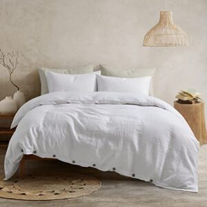 atlinia bedding duvet cover set linen - 100% french flax washed bed sets farmhouse comforter cover set (1 duvet cover and 2 pillow shams) queen size white