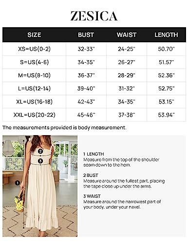 ZESICA Women's 2023 Summer Boho Spaghetti Strap Square Neck Solid Color Ruffle A Line Beach Long Maxi Dress,Apricot,Small