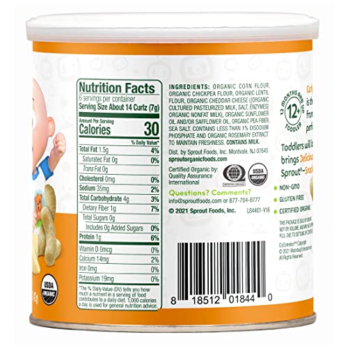 CoComelon Sprout Organic Baby Food, Toddler Snacks, White Cheddar Plant Power Curlz, 1.48 Ounce(Pack of 6)