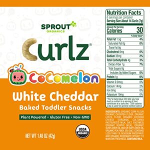 CoComelon Sprout Organic Baby Food, Toddler Snacks, White Cheddar Plant Power Curlz, 1.48 Ounce(Pack of 6)
