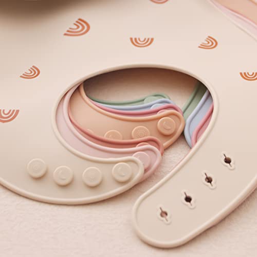 ROCCED Baby Silicone Bibs 2 Sets Baby Bibs with Food Catcher for Girls Boys Toddlers BPA Free Waterproof Soft Durable Adjustable Silicone Bibs for Babies-Shifting Sand/Pale Mauve