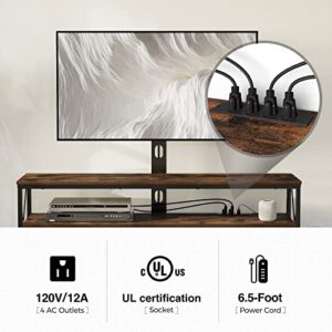 Seventable TV Stand with Mount and Power Outlet 51", Swivel TV Stand Mount for 32/45/55/60/65/70 inch TVs, Height Adjustable TV Entertainment Center with Cable Management, Rustic Brown