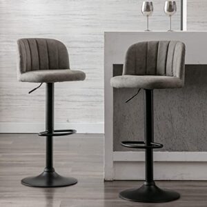 janoray counter height bar stools set of 2 swivel adjustable farmhouse bar chairs with back for kitchen counter island home pub, fabric grey