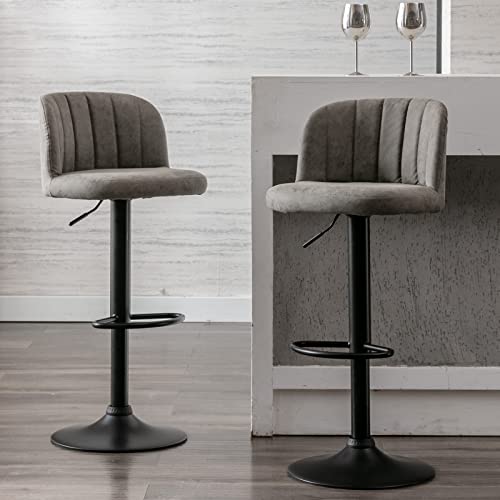 Janoray Counter Height Bar Stools Set of 2 Swivel Adjustable Farmhouse Bar Chairs with Back for Kitchen Counter Island Home Pub, Fabric Grey