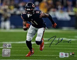 darnell mooney chicago bears signed autographed 8x10 action photo in blue jersey beckett coa, verified by blocks